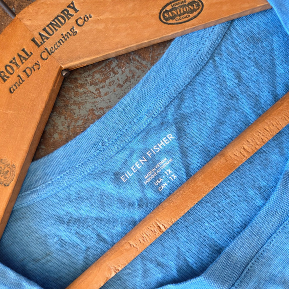 Eileen Fisher 100% Linen Short Sleeve T Shirt Top Plus Size 1X Blue Classic - Picture 5 of 7